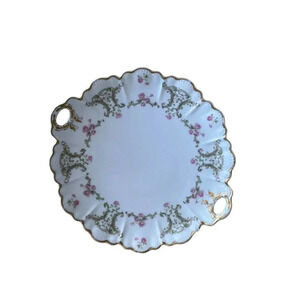 Haviland & Co Limoges Gold Handles Plate‎ Platter Pink Roses 10.5" x 10"